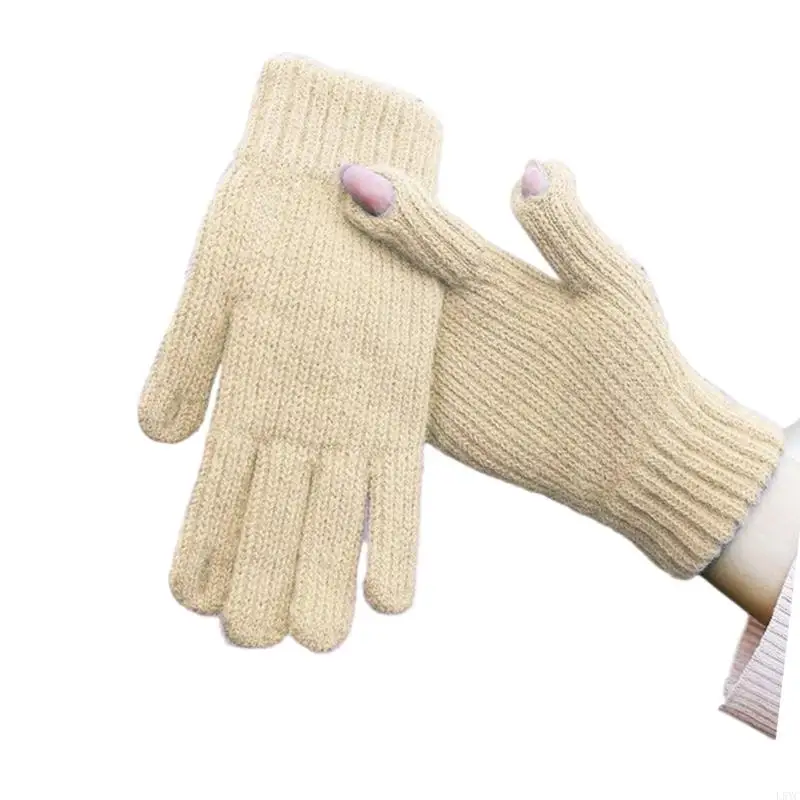 

L5YC Thick Warm Lining Gloves Windproof Warmth Insulation Comfortable Stretch Finger Hole Gloves For Adult Outdoor Activity