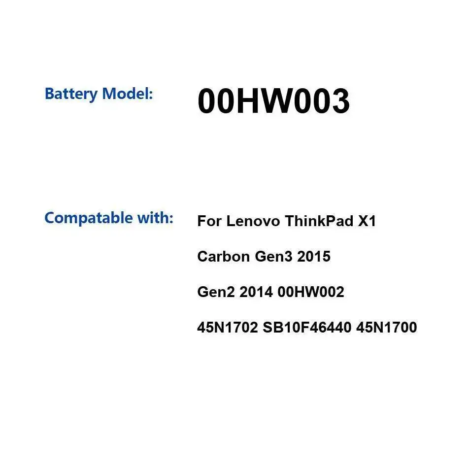 

Для Lenovo Thinkpad X1 Carbon Gen3 2015 Gen2 2014 00HW002 45N1702 SB10F46440 45N1700 Безопасный аккумулятор для ноутбука 3290 мАч 00HW003