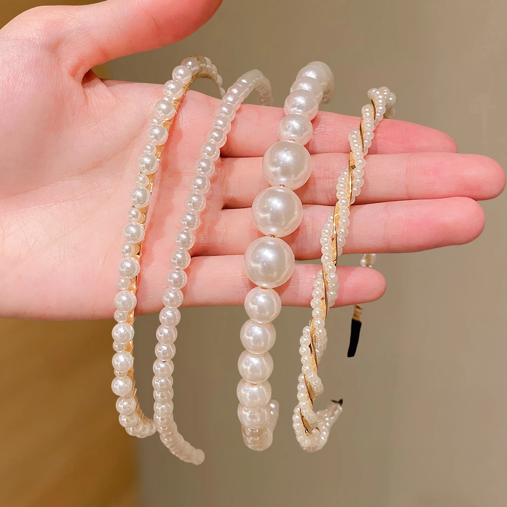 

4-Piece Beaded Headbands - Non-Slip No Head Pressure, Versatile Gifts for Daily/Dates