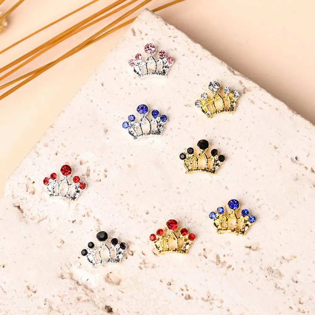 10Pcs 3D Chic Alloy Rhinestones Crown Silver Nail Art Decoration Tip Glitters DIY Nail Drill Stickers Glue on Nail Hot Sale