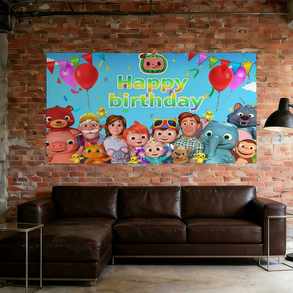 C-CoCo-Melon-ES Happy Birthday Flagge zum besten Preis für Outdoor-Camping-Partys, Club-Banner, Dekorationen und Ornamente