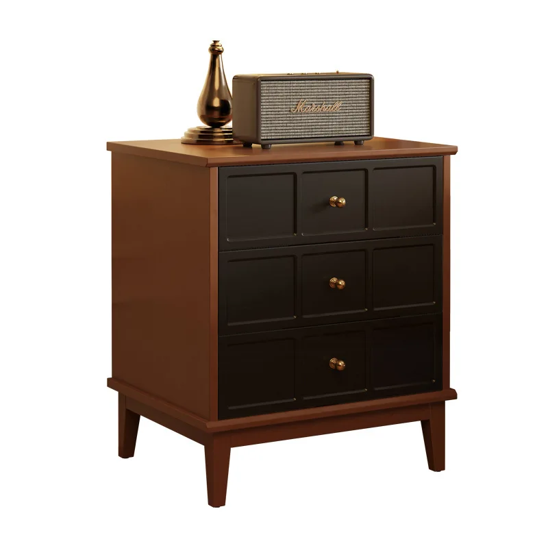 

French solid wood bedside table, bedroom storage, retro bedside table, medieval Carmen cabinet, three-layer bedside chest