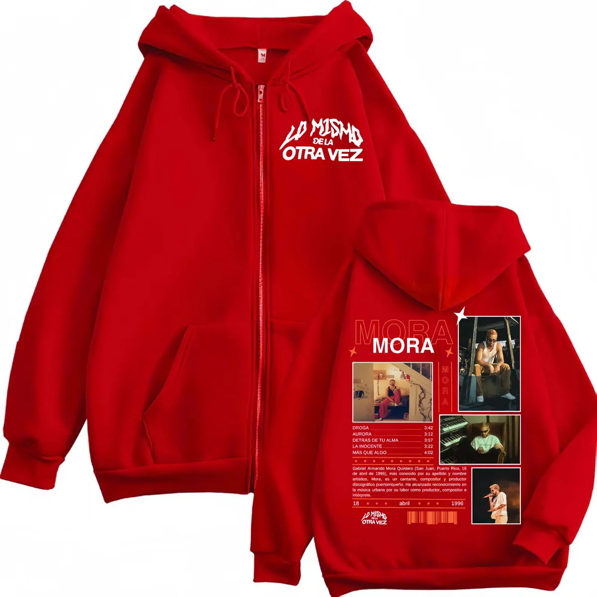 Rapper Mora Lo Mismo De Sempre 2025, neues Album, grafischer Reißverschluss-Hoodie, Herren- und Damenbekleidung, modisches Hip-Hop-Kapuzenpullover mit Reißverschluss