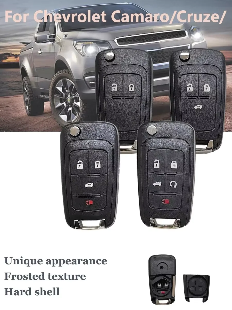 Flip Folding Remote Car Key Shell for Chevrolet Cruze Epica Lova Camaro Impala Compatible with HU100 Blade 2/3/4/5 Buttons