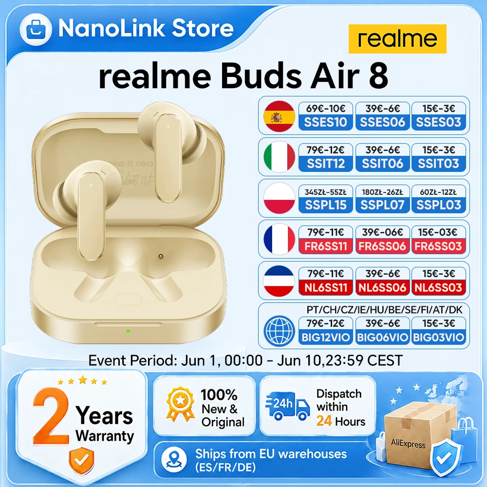 realme Buds Air 8 Bluetooth Earphone Headphone For realme 16 Pro Plus realme GT 8 Pro AI Assistant 55dB 58 Hour Battery Life New