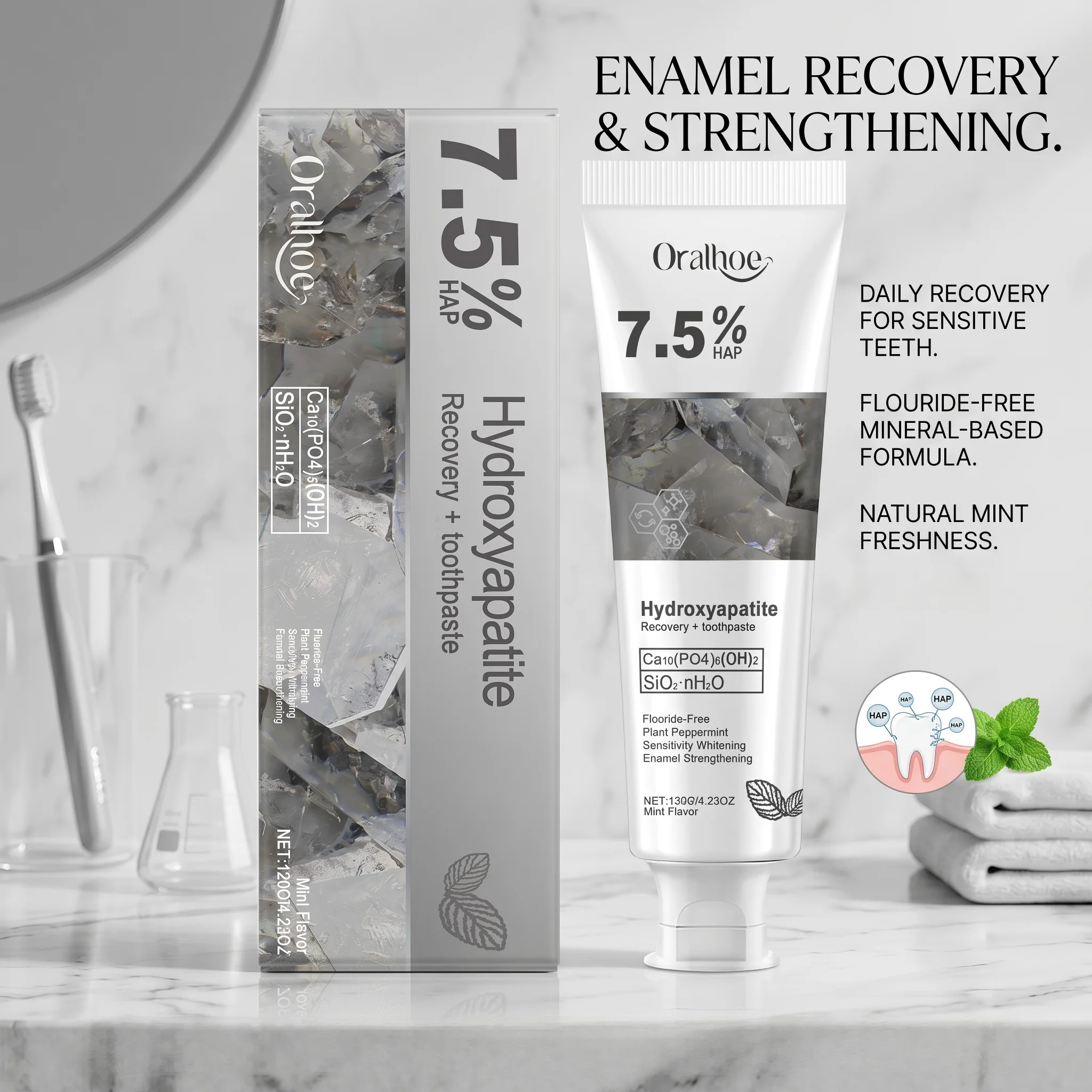 Oralhoe 7,5% Hydroxyapatit Zahnpasta 120g Reinigt Flecken und Plaque Repariert Zahnschmelz Erfrischt den Atem Mundpflege – Detail 3