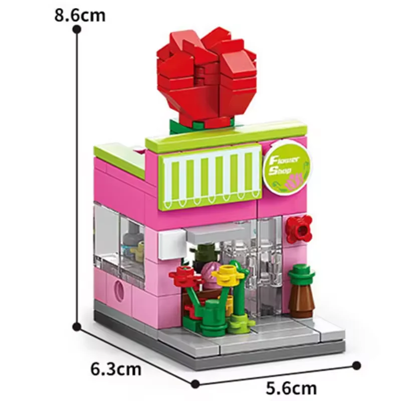 Mini Street View Building Blocks Small Store Bricks Set Coffee Shop Flower Shop ABS Plastic Toys for Kids Adults Decoration Gift
