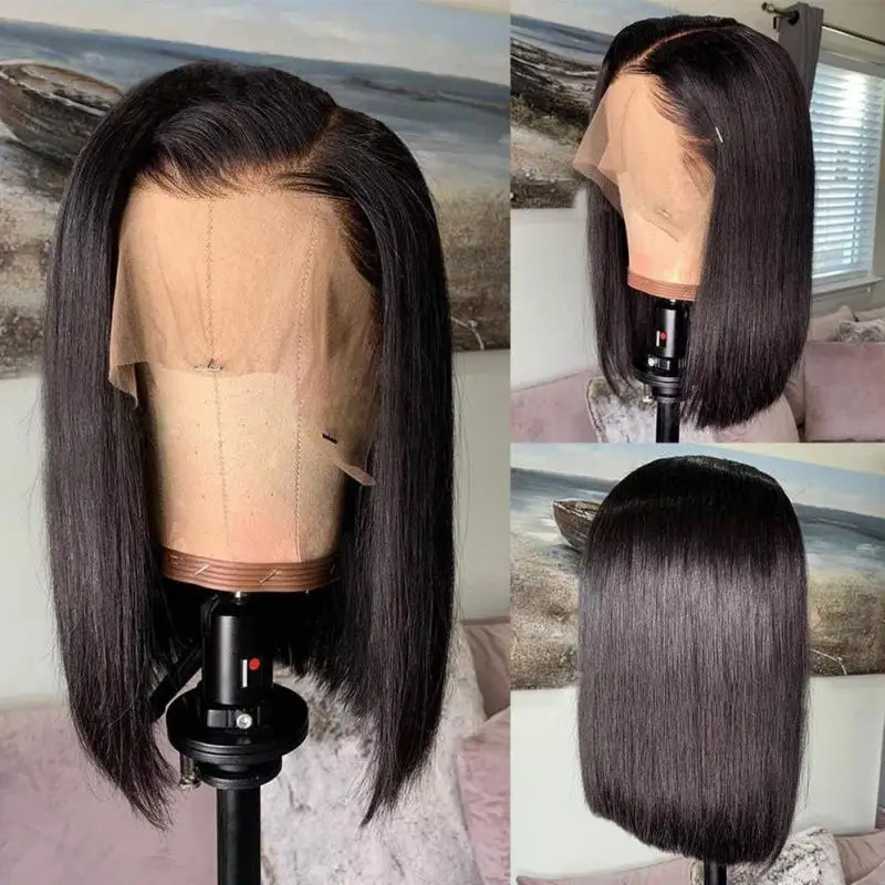 TMJD MISS 2024 New Short Straight Hair Wig Front Lace Wig Bobo Head Black Short Hair High Temperature Silk Middle Buckle