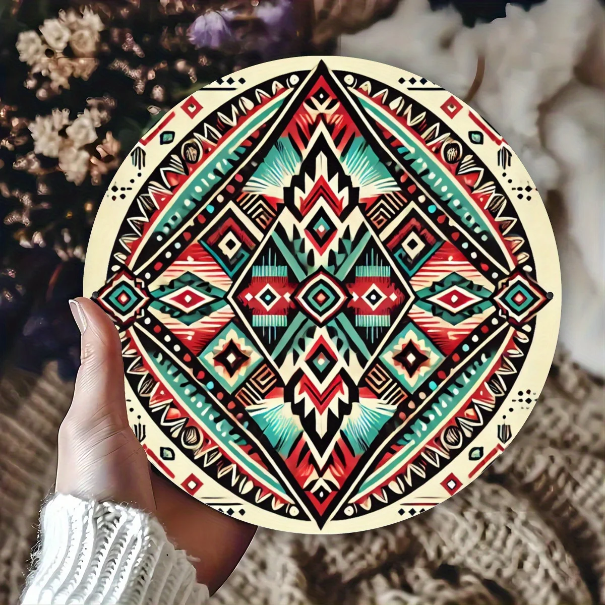 Geometrisches Metallschild „Aztec Southwest Native American Tribal“ – 7,8 x 7,8 Zoll |   Perfekt für Tür, Wand, Heim- und Bauernhausdekoration, so gut