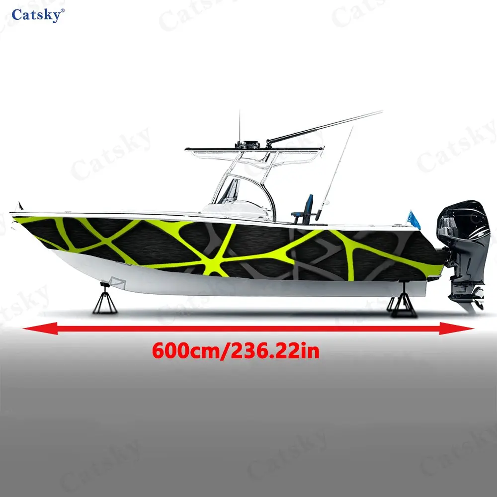 2Pcs Cyber Green Web Geometry Boat Stickers, PVC Waterproof Vinyl Wrap Decals for Fishing Boats, Durable and Stylish Design