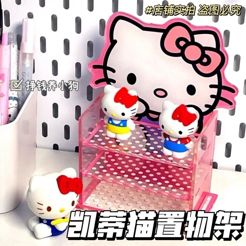 Kawaii Sanrio Hello Kitty 3 Tier Display Stand Durable Transparent Storage Shelf Desktop Cute Makeup Display Organization Shelf