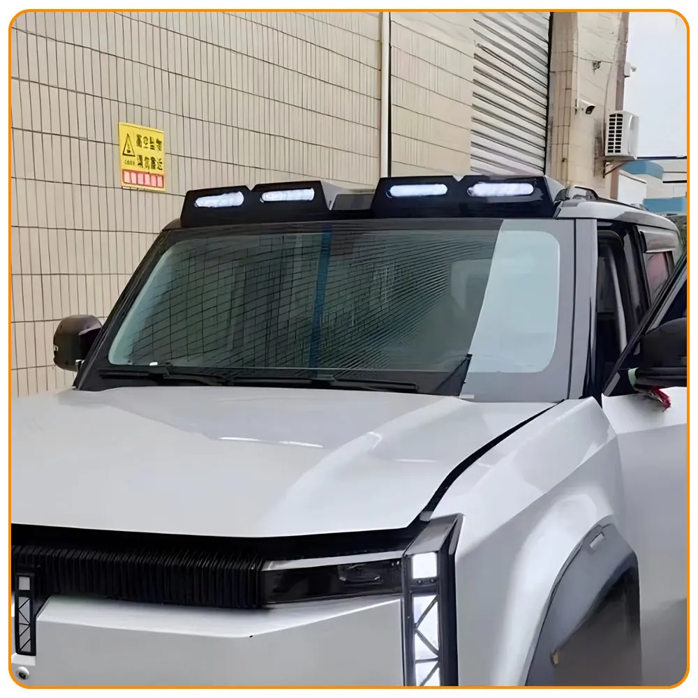 

Кузовные детали для Chery iCAR 03 2023-2024: передний спойлер на крышу с дневными ходовыми огнями (DRL) и верхним светодиодным фонарем