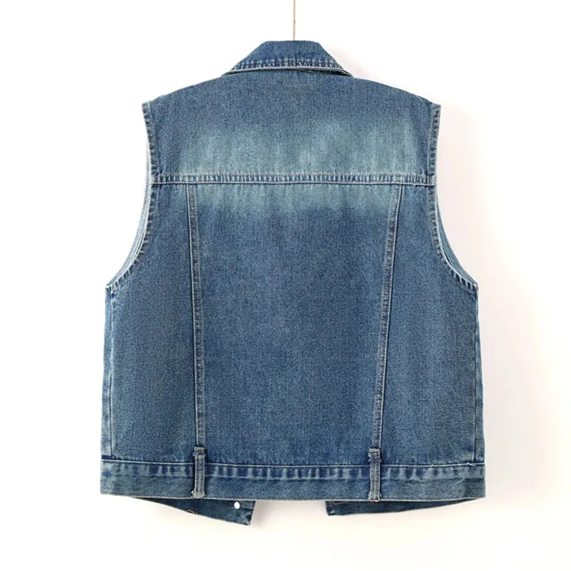 Women's Denim Vest Coat Summer Retro Suit Collar Female Cowboy Waistcoat Korean Version Temperament Ladies Horse Clip