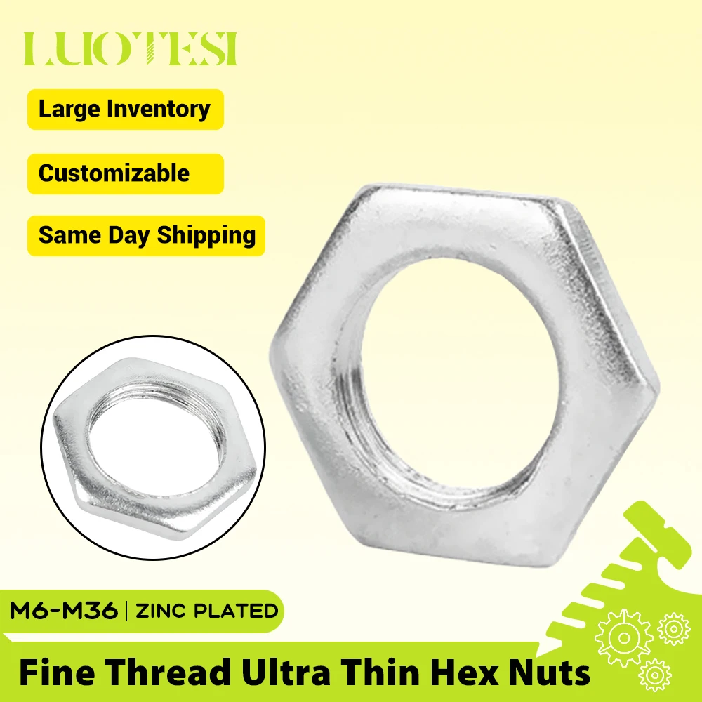 Fine Thread Ultra Thin Hex Nut Zinc Plated M6 M7 M8 M9 M10 M12 M14 M16 M18 M20 M22 M24 M30 M36 Hexagon Metric Fine Thread Nuts