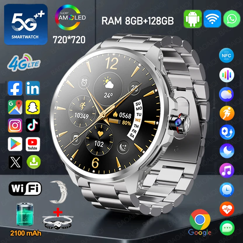 

Полная сеть 4G/5G Смарт-часы 1,95 дюйма 720*720 Большой экран HD Видеозвонок Смарт-часы 8 ГБ + 128 ГБ ОЗУ Google Play WIFI GPS Sim-карта