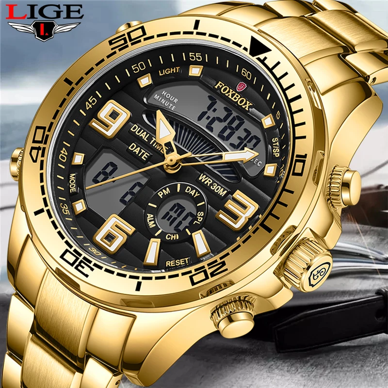 LIGE Men Watch Top Luxury Brand Big Dial Sport Military Watches Mens Chronograph Quartz Wristwatch Date Male Clock Reloj Hombre