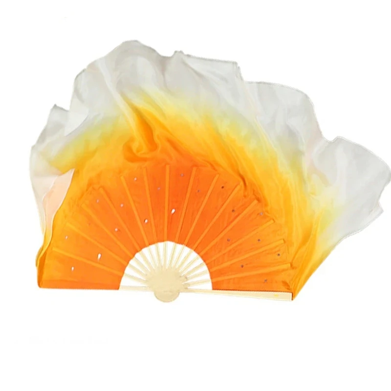 Double-sided Silk and Imitation Silk Dance Fan Classical Dance Jiaozhou Yangge Little Fox Fairy Performance Practice Fan Orange