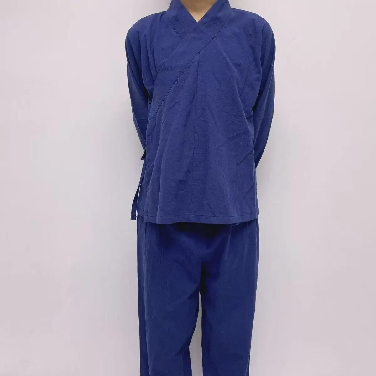 Cotton Linen Hanfu Base Men Women Ancient Traditional Chinese Pajamas Couples Inner Wear Hanfu Match Tops Pants 2Pieces Set