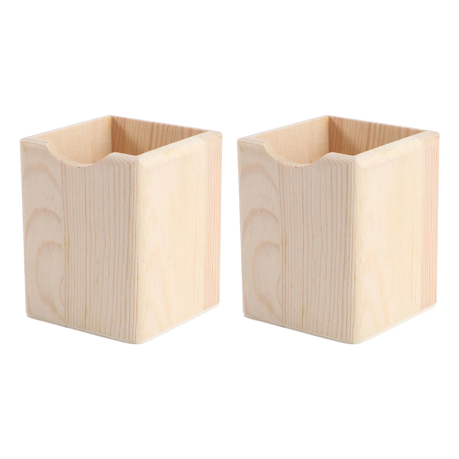 2 Pcs Single Compartments Wooden Container Pen Holder Office Organizer Unfinished Solid Color Case Pot for Home Office DIY Graff