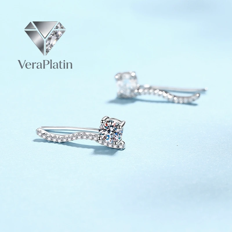 

ВераПлатин Подарок на день рождения для девушки: женские свадебные серьги из белого золота 18 карат с муассанитом 1 карат, платина PT950, на День святого Валентина