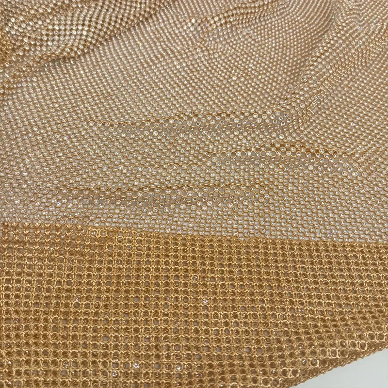 45x120cm Sparkly Gold Base Rhinestone Metal Mesh Chainmail Fabric For DIY Sewing Cosplay Dress Bag Garment Body Jewelry