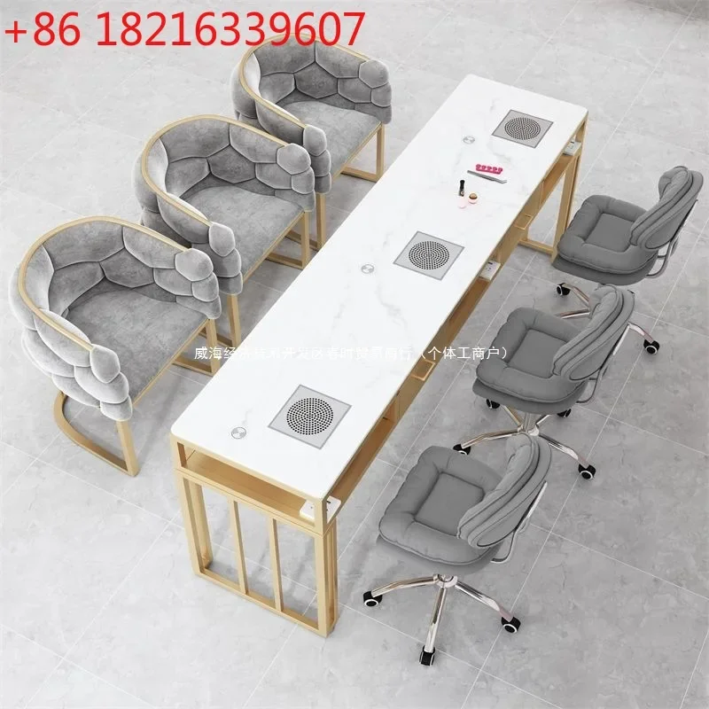 Light luxury wrought iron high-power vacuum cleaner, single and double three-person manicure table and chair set, solid wood.