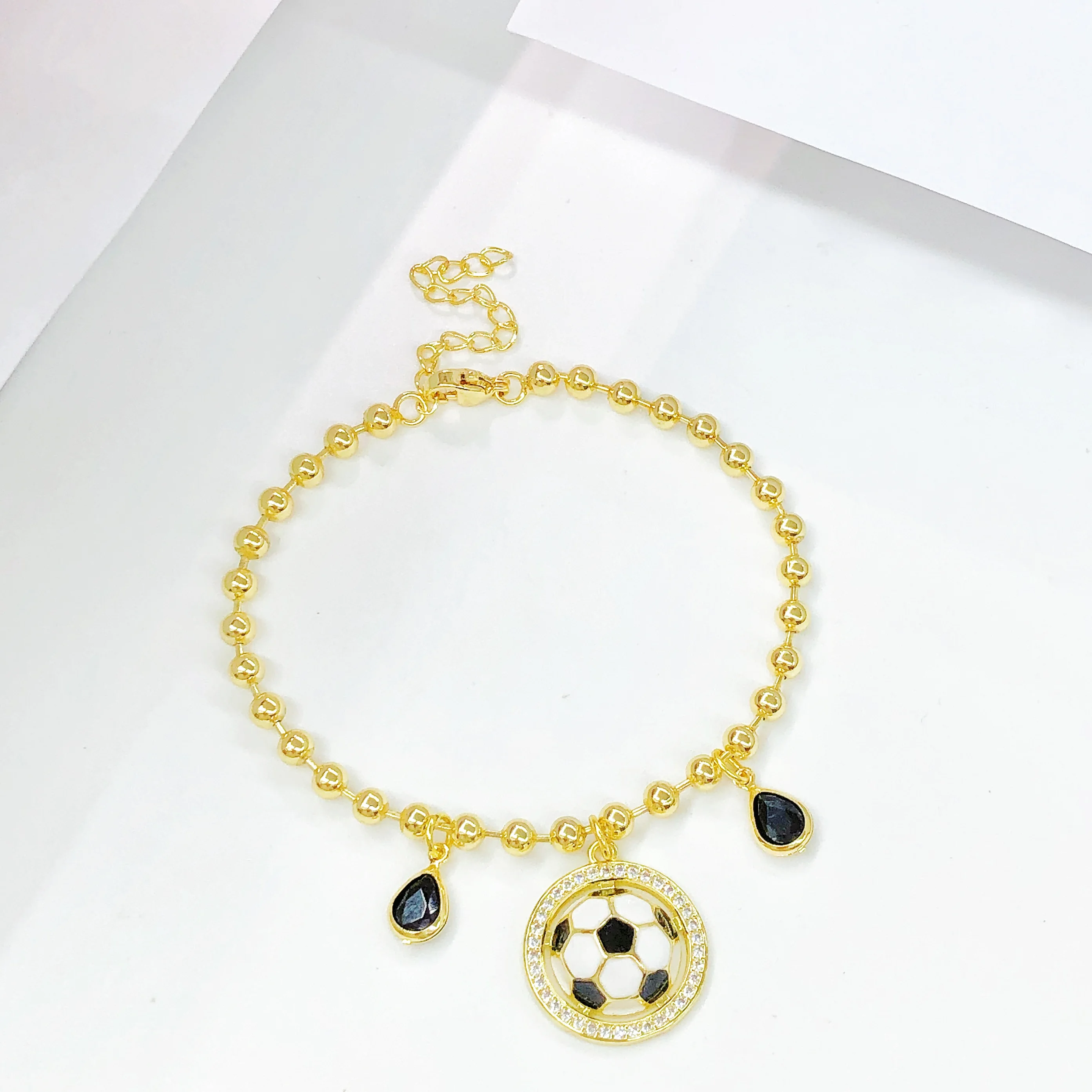 جديد وصول النحاس المينا الفن كرة القدم قلادة النحاس سلسلة من الخرز قابل للتعديل سوار للرجال النساء حفلة رياضية الزركون مجوهرات #2