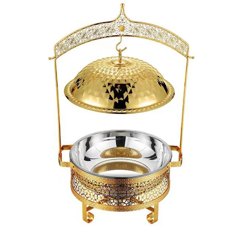 

Gold Fondue with Lid Luxury Food Warmer Hotel Wedding Reception Alcohol Heating Buffet Warmer