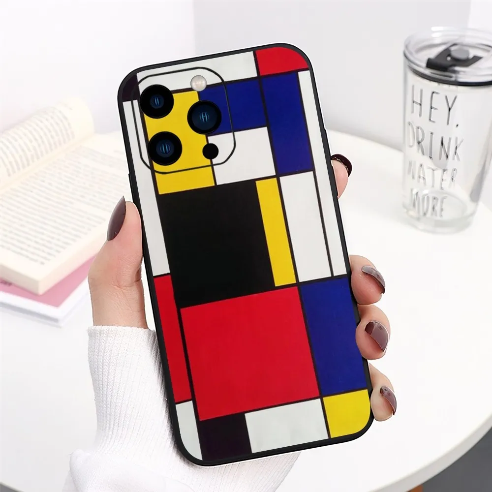 mondrian color square art Customer Phone Case For iPhone 13 14 15 11 12 Mini Pro Max Transparent Shell image 6