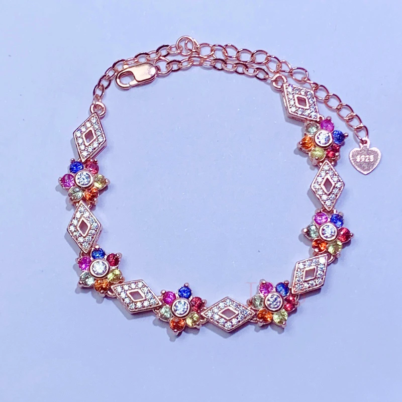 s925 sterling silver rainbow bracelet women do not fade high-end niche design light luxury adjustable send girlfriend