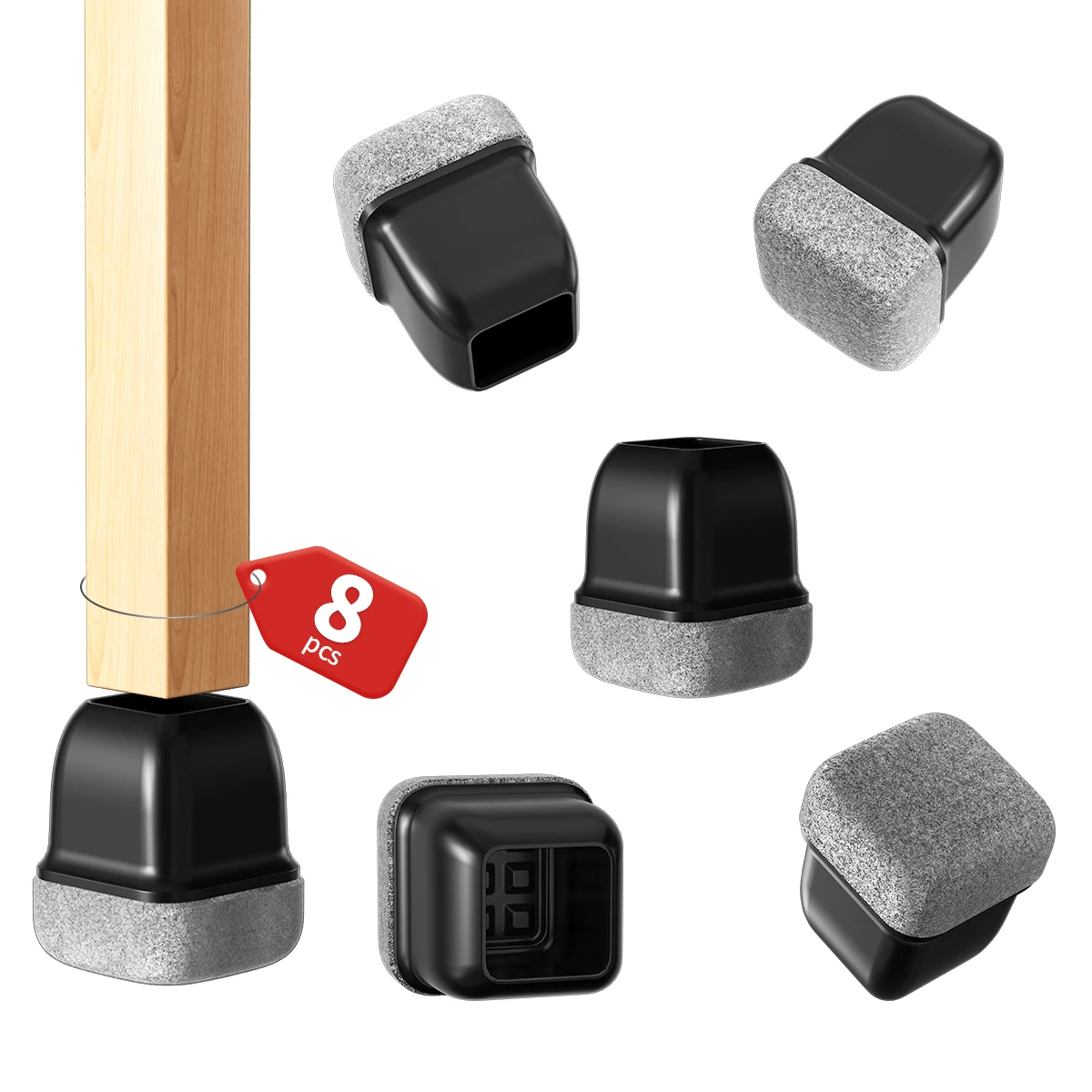 

Black Chair Leg Floor Protectors TPE Round Anti- Slip 360 Silicone Furniture Leg Foot Covers Table Feet Cups for Hardwood Floor