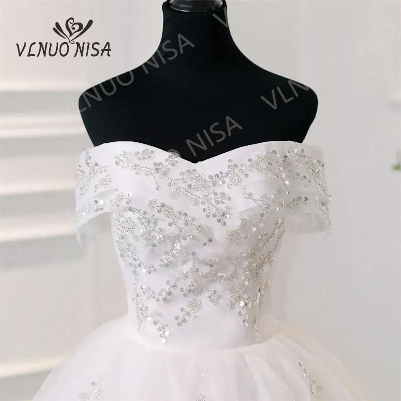 Vlnuo nisa New Fashion off shoulder Wedding Dress plus size Hot Sale Sequined Cheap Bridal Gown Robe de Marie Vestidos De Noiva