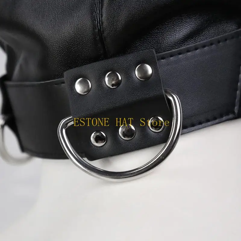 49MF Da PU Mũ trùm đầu đeo mặt nạ màu đen dành cho người lớn Trò chơi tiệc tùng Trang phục toàn đầu dành cho nữ