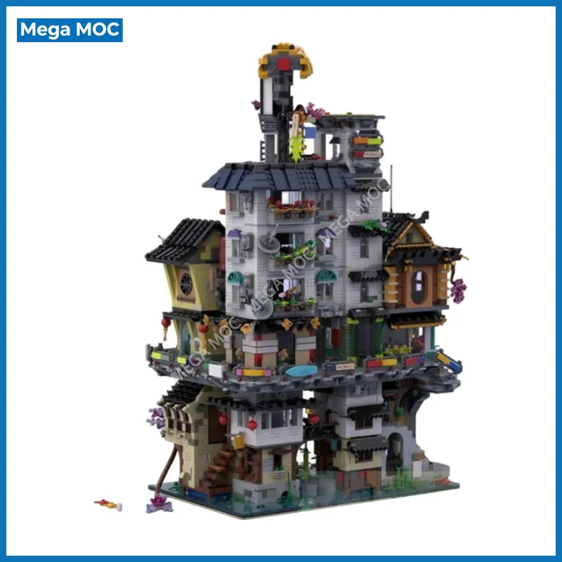 Vintage Eastern Canal Town Street Block Building Blocks Multi Layer Connected Houses Bricks Leisure Collectible Ornament
