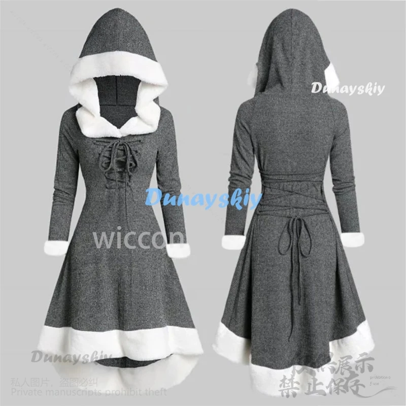 2024 Anime Abiti natalizi Inverno Furcollar Lolita Abbigliamento sexy Abito caldo con cappuccio per la festa di Halloween Cosplay Ragazze personalizzate