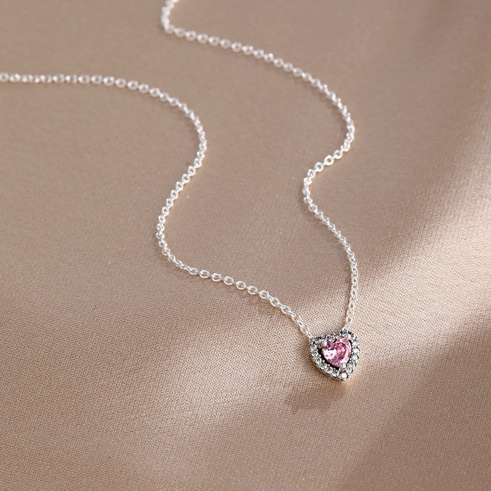 New Hot Selling 925 Silver,Pink,Red,Blue Heart-Shaped Necklace,Suitable for European Women's Exquisite High-Quality Jewelry Gift