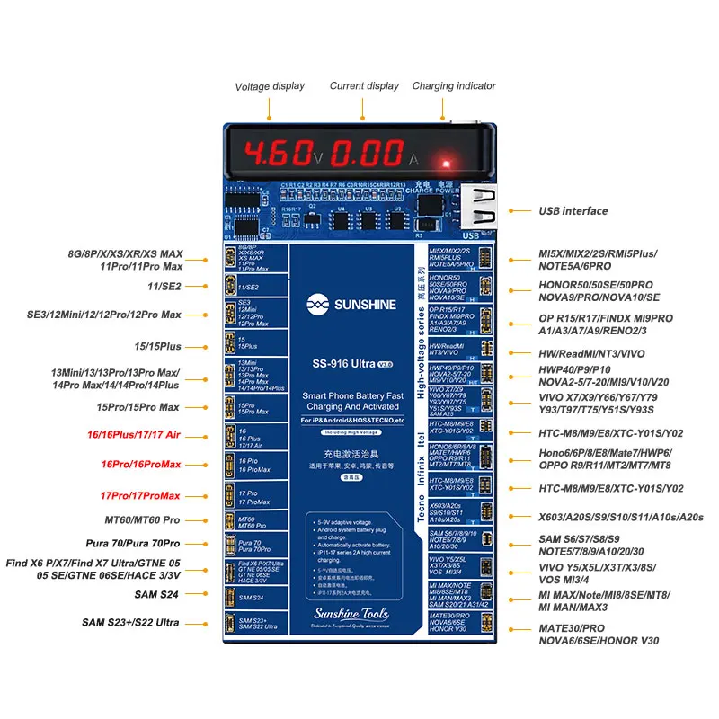 SUNSHINE SS-916 Ultra-Ladeaktivierungsvorrichtung, 5–9 V, adaptive Spannungsunterstützung für IP6G-IP17- und Android-Modelle – Detail 18