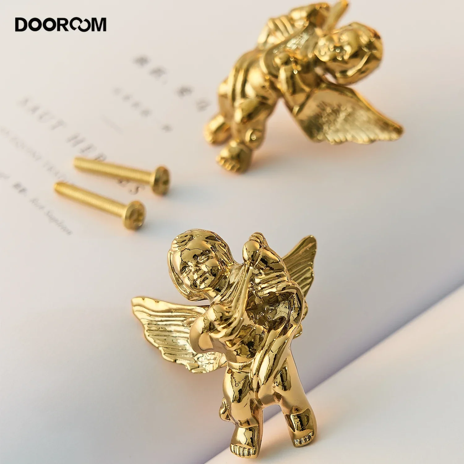 DOOROOM Brass Drawer Handle Angel Creative Knob Light Luxury European Kitchen Cabinet Door Handles Wardrobe Closet Accessories