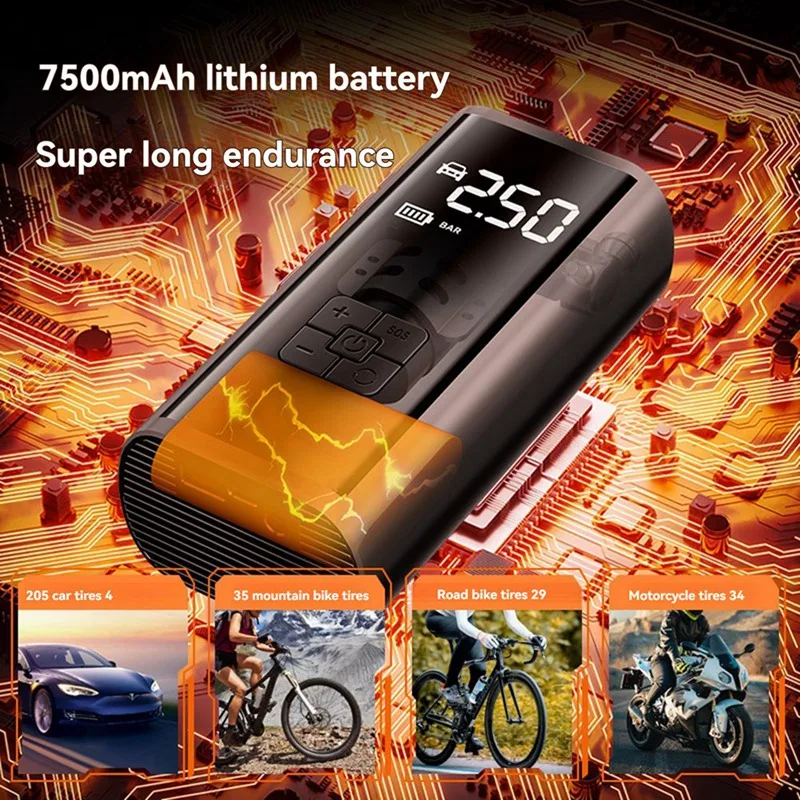 ABGR-bomba de aire inalámbrica montada en vehículo, bomba de aire eléctrica, neumático portátil, iluminación inflable, bomba de aire para automóviles