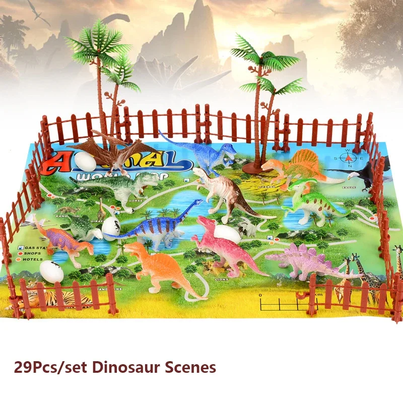 29Pcs/set  Simulation Jurassic Dinosaur Action Figures Dino Park Jungle Scenes Tyrannosaurus Rex Model Decoration Toys Kids Gift