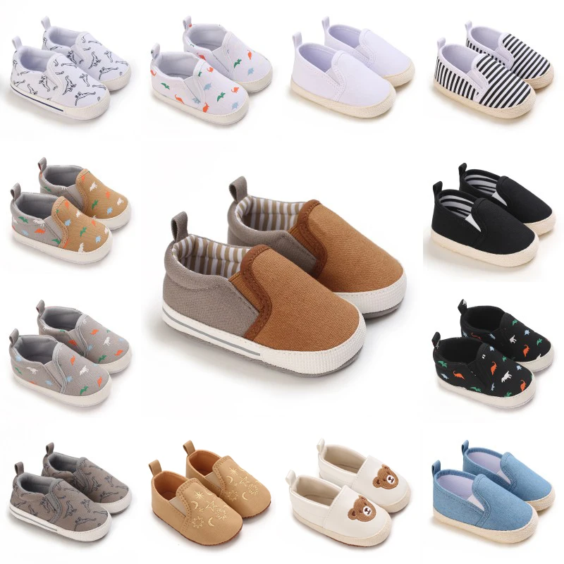 

2024 Baby First Walkers Cute Neonatal Canvas Sneakers Baby Boy Girl Soft Sole Crib Shoes Pre Walkers Suitable for Newborns 0-18M