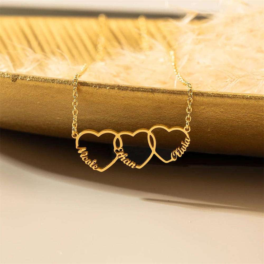 

Personalized Multiple Heart Necklace Family Jewelry Custom Kids Name Necklaces for Mom Wife Gift 1-7 Nameplate Choker Women