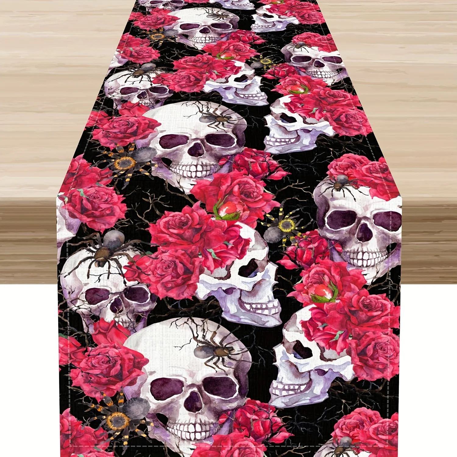 

1 шт. настольный флаг на тему Хэллоуина, дизайн черепа в деревенском стиле и розовой розы, подходит для вечеринки, ресторана, дома, рынка, праздничного украшения.