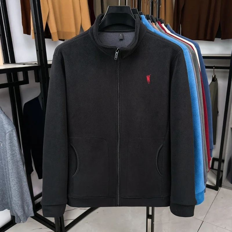 

Autumn and winter new velvet warm zipper cardigan high-end men's clothing original Paul brand embroidered stand up collar jacket