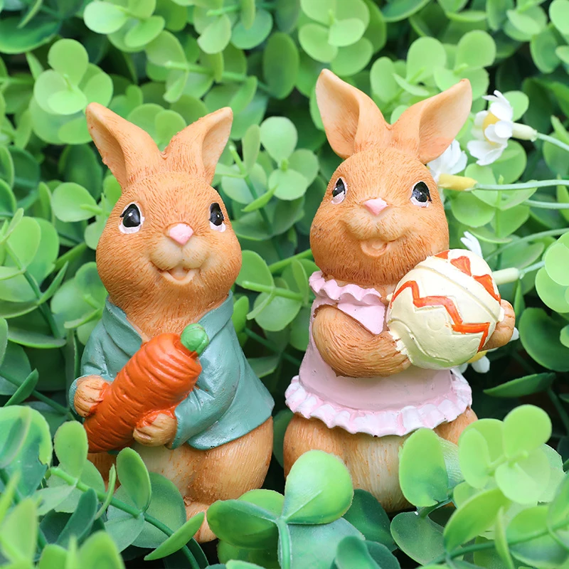 1pcs Resin Little White Rabbit Figurine Cute Cartoon Animal Sculpture Creative Handicraft Bunny Statue Christmas