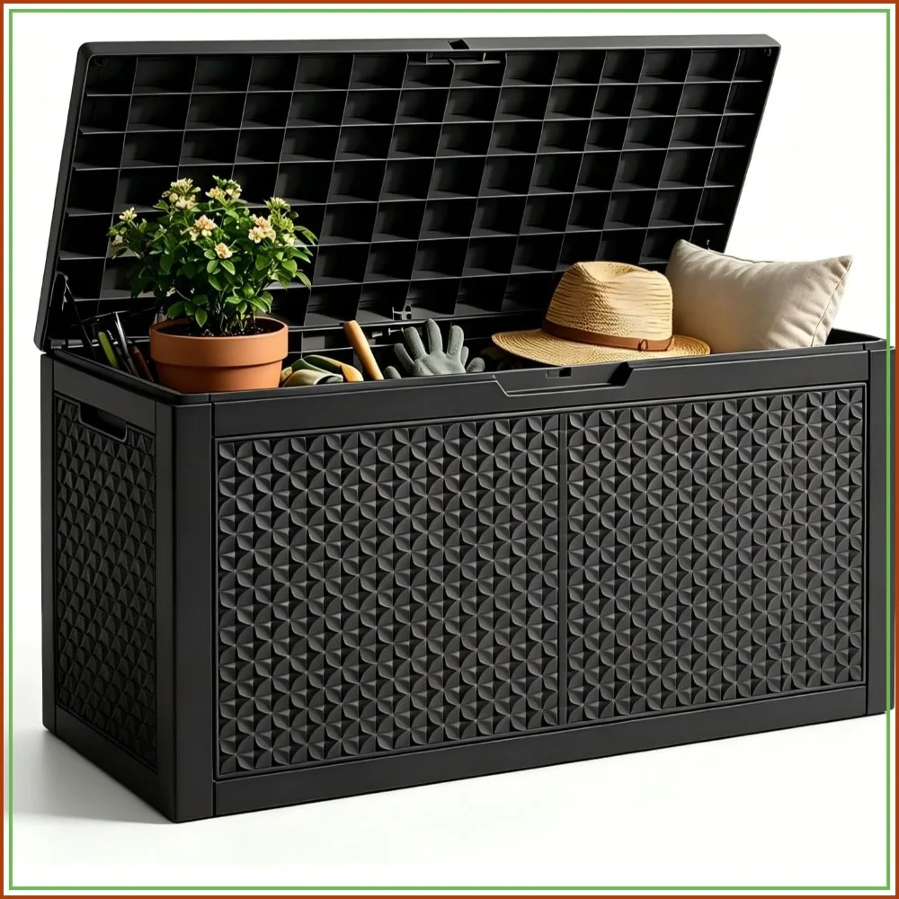 Outdoor Storage Box Resin Deck Box Waterproof Black Petal 126 Gallon
