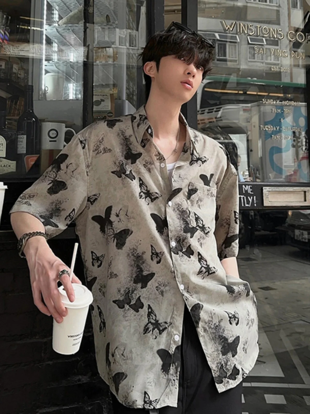 

Ice Silk ort Sve irt Men's Summer Thin Drapey Feeling Boys' High-End Feeling Seven-Sve irt Comfortable Loose Fit