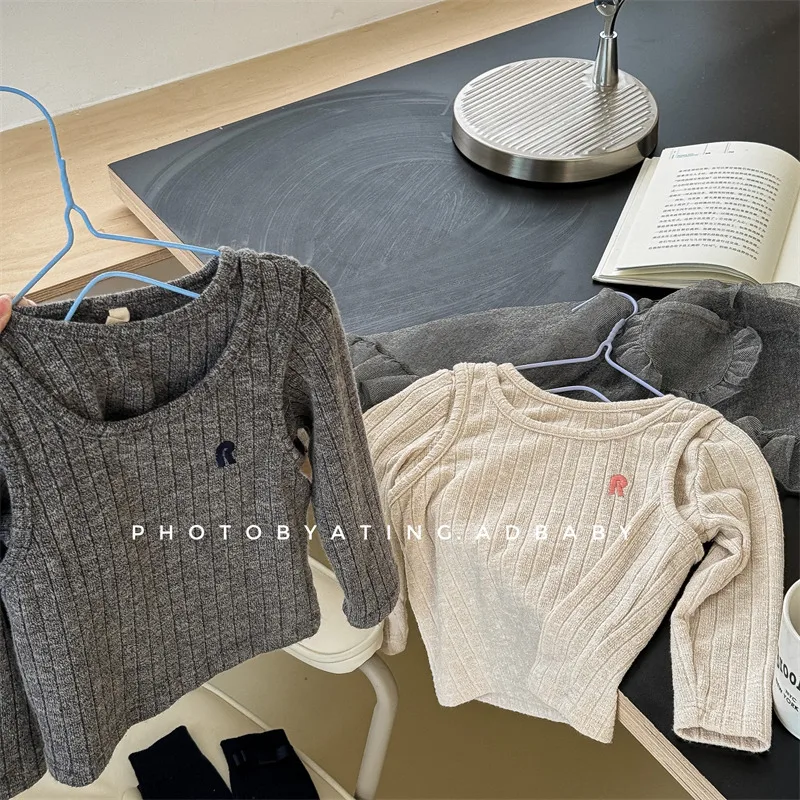 2024 Autumn New Children Fake 2pcs Long Sleeve T Shirts Baby Cotton Tops Girls Casual Bottoming Shirt Kids Versatile Knitwear