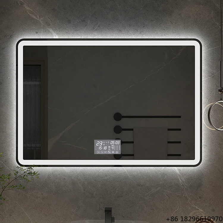

Large Rectangle Anti-Fog LED Smart Bathroom Mirror Wall Mounted Frameless Square Vanity