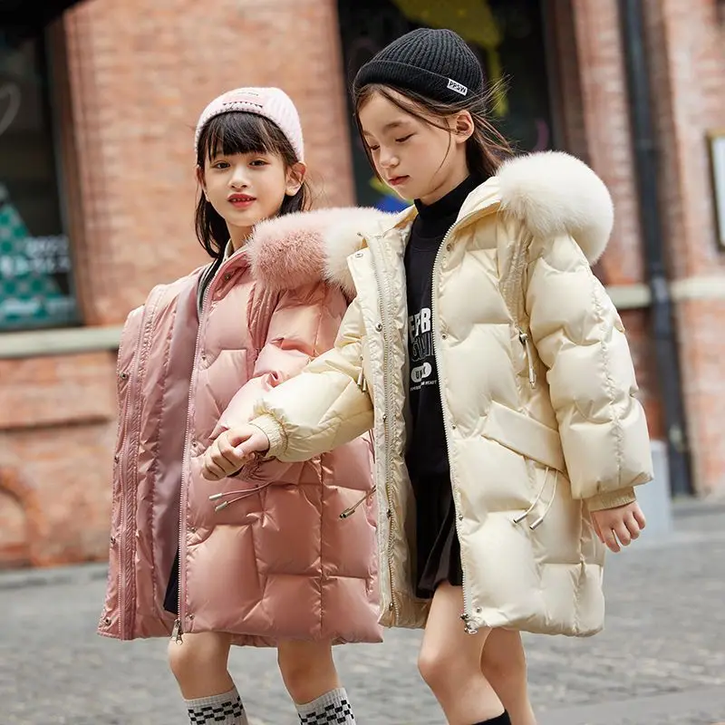 Childrens Parka Winter Jackets Kids Clothing 2024 Big Girls Warm Down Cotton-padded Coat Thickening Outerwear Clothes -30 Degree